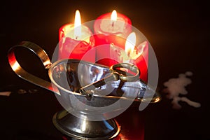 Divination and pouring wax with key and candle