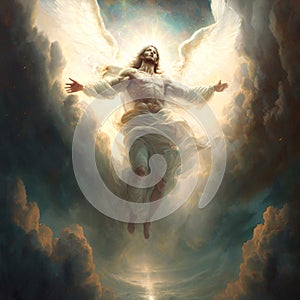 A divine being, angel or even Jesus Christ ascends or descends from heaven