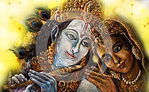 Divine couple krishna and radha togerher, painting illustration