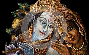 Divine couple krishna and radha togerher, painting illustration