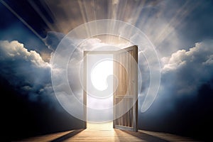 divine doors to heaven in blue sky generative ai