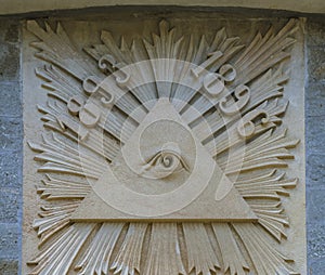 Divine Eye enclosed in a triangle at the entrance to the Iulia Hasdeu Castle