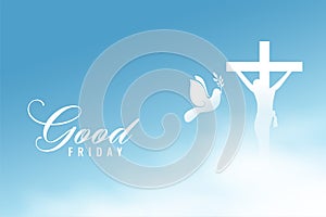 Divine good friday background with cross and peace dove bird