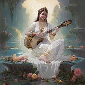 Divine Mother sarswati playing guitar generative AI