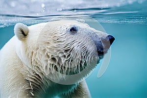 Diving big polar bear underwater with bubbles