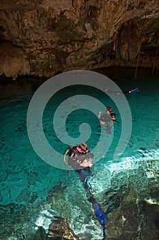 Diving in a cenote, Mexico