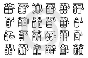 Diving cylinders icons set outline vector. Submarine bottle