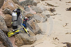 Diving equipment on a beach