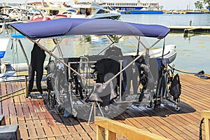 Diving equipment to dry in the shade Sozopol