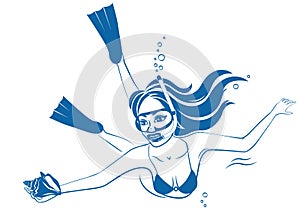 Diving girl with mask