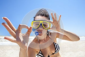 Diving girl in a swimming mask