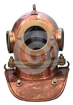 Diving helmet a part of diving-suite from 1960s divers isolated with clipping path included