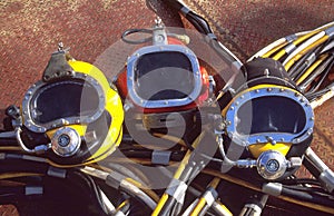 DIVING HELMETS ON THE STEEL MAIN DECK