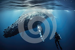 Diving with humpback whales created with generative AI technology