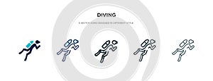 Diving icon in different style vector illustration. two colored and black diving vector icons designed in filled, outline, line