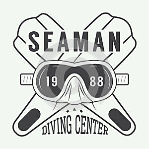 Diving logo, label in vintage style