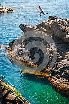 Diving in Manarola from a big rock