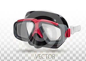 Diving mask and snorkel realistic icon. Underwater sport, entertainment equipment, gear. Costume element for immersion