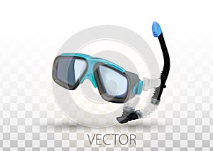 Diving mask and snorkel realistic icon. Underwater sport, entertainment equipment, gear. Costume element for immersion