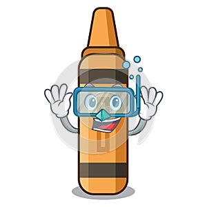 Diving orange crayon isolated in the character