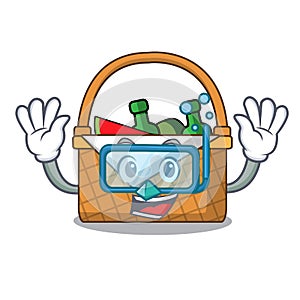 Diving picnic basket character cartoon