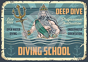 Diving school flyer vintage colorful photo
