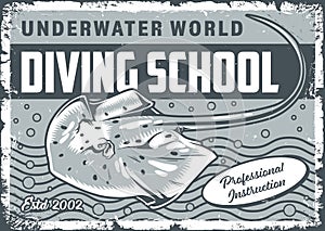 Diving school poster vintage monochrome