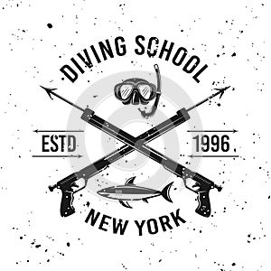 Diving school vector emblem with two spearguns