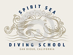 Diving school vintage colorful emblem