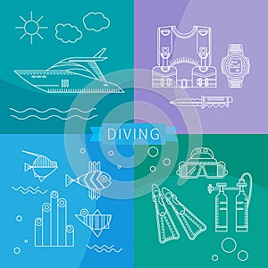 Diving Set of linear icons