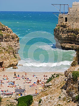 Diving trampoline on a coast of Polignano a Mare