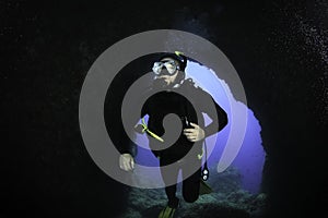 Diving in underwater cave - Majorca