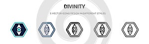 Divinity icon in filled, thin line, outline and stroke style. Vector illustration of two colored and black divinity vector icons