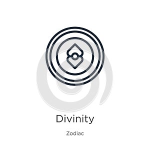 Divinity icon. Thin linear divinity outline icon isolated on white background from zodiac collection. Line vector sign, symbol for