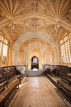 Divinty School, at the entrance to Convocation House, at The University of Oxford's Bodliean Library in the UK