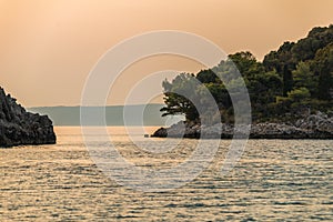 Divna Beach on sunset, Peljesac peninsula, Dalmatia, Croatia