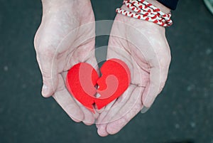 Divorce concept - Broken heart in the male hands