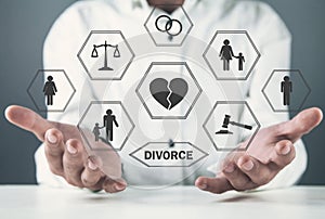 Divorce concept. Family divided. Law and justice