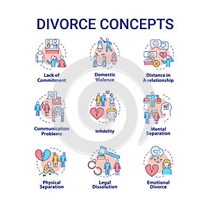 Divorce concept icons set