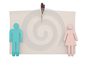 Divorce concept man and woman symbol isolated on white background. 3D illustration