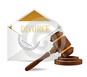 Divorce decree document papers and gavel