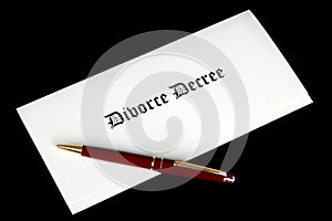 Divorce Decree document and pen