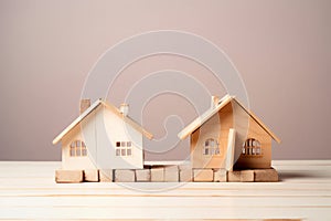 Divorce, division of property, poverty. Wooden broken house on light background. AI Generated