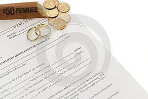 Divorce Form With Open Roll Of Pennies