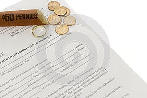 Divorce Form With Open Roll of Pennies