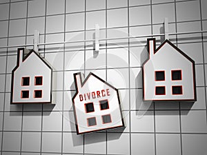 Divorce House Split Icons Depicts Legal Sharing Of Property After Divorcing - 3d Illustration