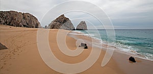 Divorce and Lovers Beach on the Pacific side of Lands End in Cabo San Lucas in Baja California Mexico