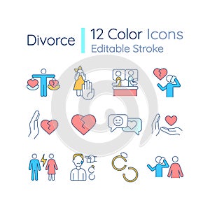 Divorce RGB color icons set