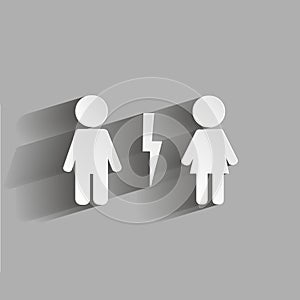 Divorced couple on circle. Man and woman characters quarrel. Symbol of marriage problems.Quarrel. Vector illustration with shad