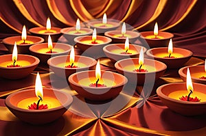 Diwali Celebration Featuring a Multitude of Glowing Clay Diya Lamps: Their Flickering Flames Casting Warm Radiance